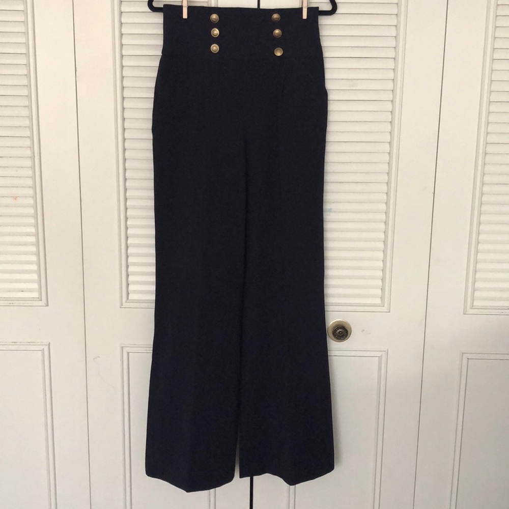 Super high waisted wide leg navy nautical pants